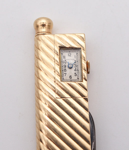 CARTIER 1935 Deco Pocket Mechanical-Pencil Watch & Knife In 14Kt Yellow Gold