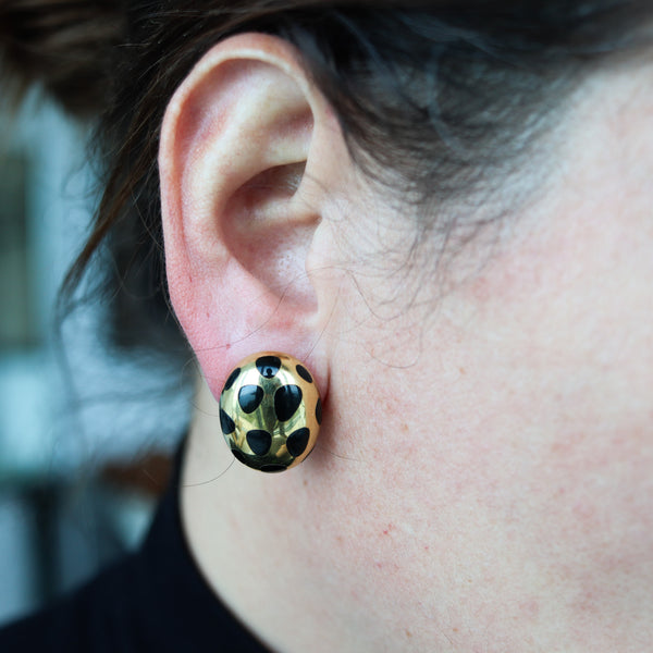 -Tiffany & Co 1978 Angela Cummings Black Jade Polka Dots Earrings In 18Kt Gold