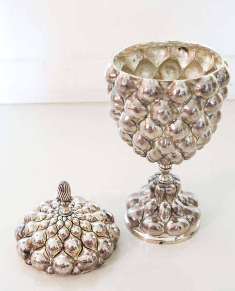 W.A. SARMENTO 1960 Pineapple Shaped Covered Compote In .925 Sterling Silver