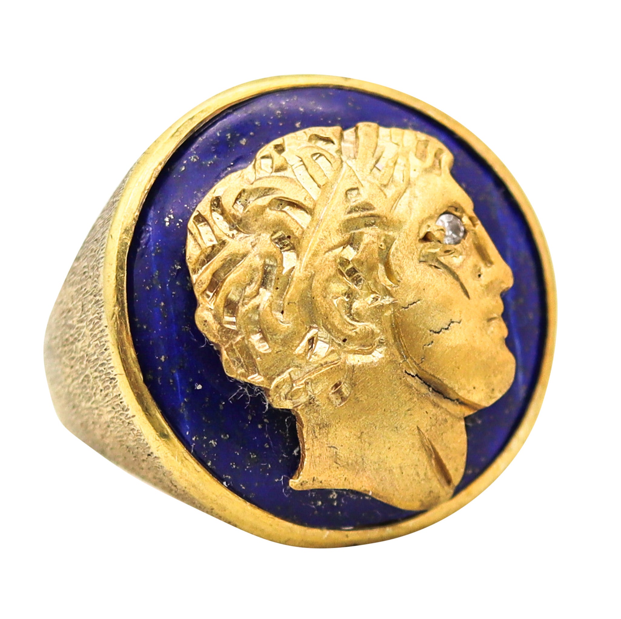 NEOCLASSICAL REVIVAL 1960 Hercules Cocktail Ring In 14Kt Gold With Lapis Lazuli