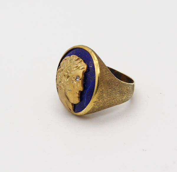 NEOCLASSICAL REVIVAL 1960 Hercules Cocktail Ring In 14Kt Gold With Lapis Lazuli