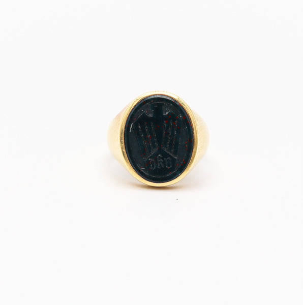 THIRD REICH 1930 Bloodstone Signet Ring In 14Kt Gold Carved With Stylized Eagle