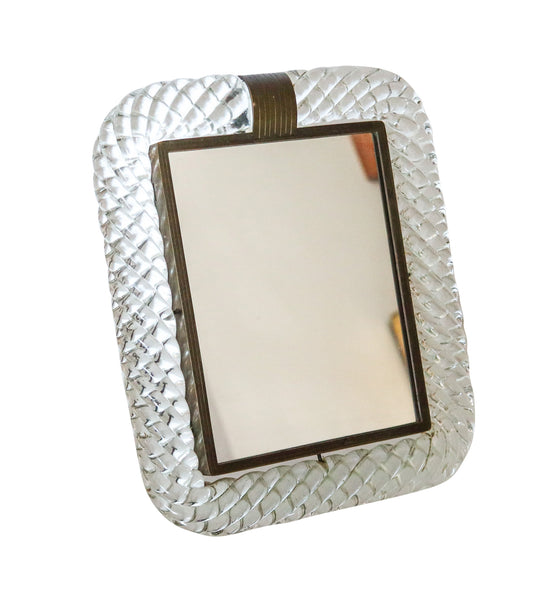 VENINI & CO. 1930 Carlo Scarpa Art-Deco A Treccia Mirror In Art Glass And Bronze