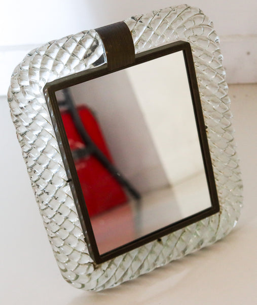 VENINI & CO. 1930 Carlo Scarpa Art-Deco A Treccia Mirror In Art Glass And Bronze