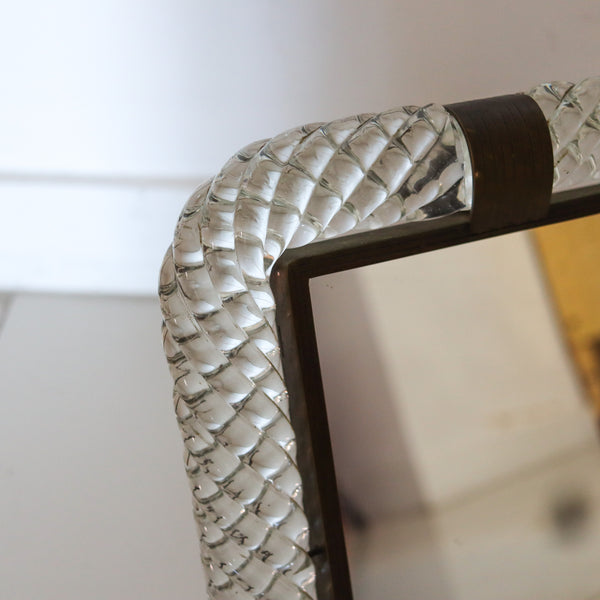 VENINI & CO. 1930 Carlo Scarpa Art-Deco A Treccia Mirror In Art Glass And Bronze