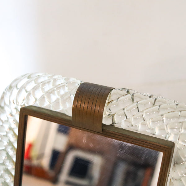 VENINI & CO. 1930 Carlo Scarpa Art-Deco A Treccia Mirror In Art Glass And Bronze