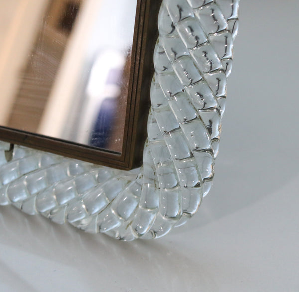 VENINI & CO. 1930 Carlo Scarpa Art-Deco A Treccia Mirror In Art Glass And Bronze