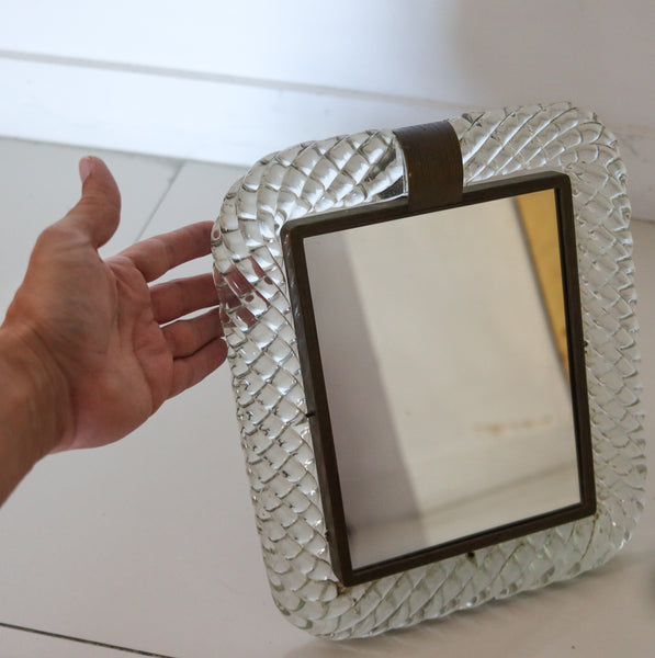 VENINI & CO. 1930 Carlo Scarpa Art-Deco A Treccia Mirror In Art Glass And Bronze