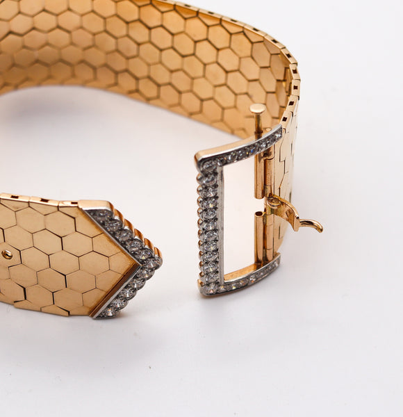 FRENCH Art Deco 1930 Buckle Bracelet In 18Kt Gold Platinum With 2.37 Ctw Diamonds