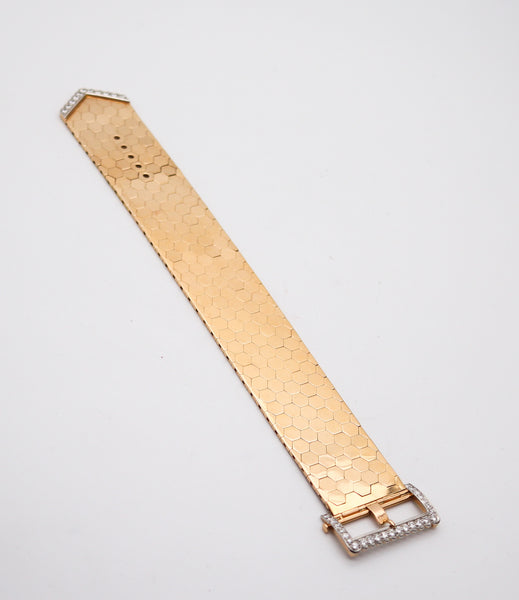 FRENCH Art Deco 1930 Buckle Bracelet In 18Kt Gold Platinum With 2.37 Ctw Diamonds