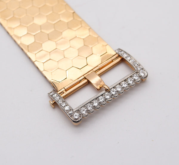 FRENCH Art Deco 1930 Buckle Bracelet In 18Kt Gold Platinum With 2.37 Ctw Diamonds