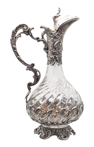 -Louis Coignet 1895 Paris French Wine Crystal Ewer Pitcher In .950 Sterling Silver