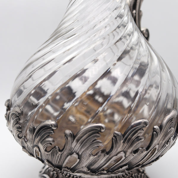 -Louis Coignet 1895 Paris French Wine Crystal Ewer Pitcher In .950 Sterling Silver