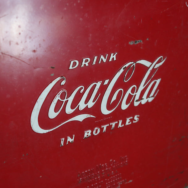 COCA COLA 1950 Mid Century Red-White Enameled Cooler With Hinged Handle