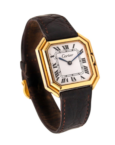 CARTIER Paris 1970 Automatic Large Ceinture Wristwatch In 18 Kt Yellow Gold