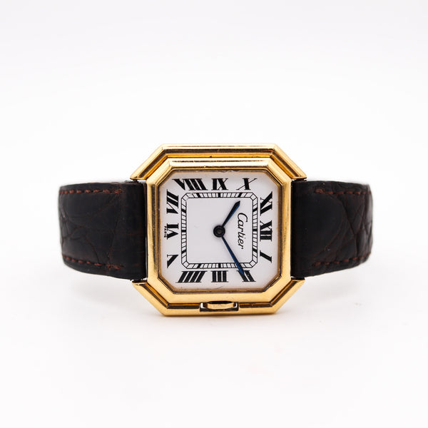 CARTIER Paris 1970 Automatic Large Ceinture Wristwatch In 18 Kt Yellow Gold