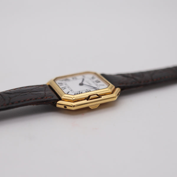 CARTIER Paris 1970 Automatic Large Ceinture Wristwatch In 18 Kt Yellow Gold