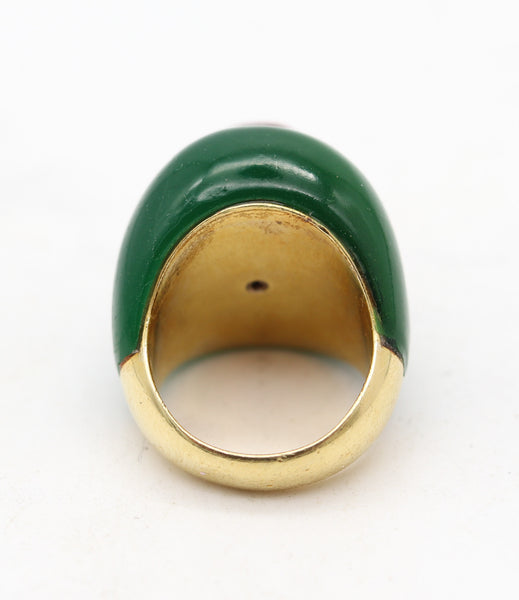 ITALIAN 1970 Modernist Bombe Cocktail Ring In 18Kt Diamonds Chrysoprase & Ruby