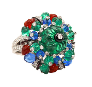 CARTIER Paris Tutti Frutti St Petersburg Ring In Platinum With Carved Gems & Diamonds