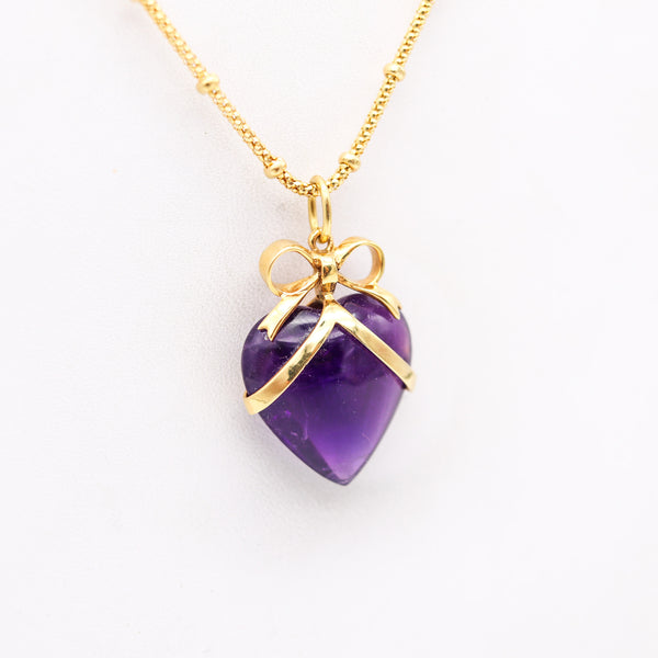 UNOAERRE Modernist Necklace In 14Kt Yellow Gold With Heart Shaped Amethyst