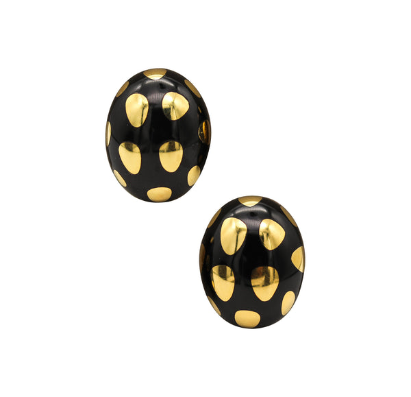 -Tiffany & Co 1979 Angela Cummings Black Jade Earrings With 18Kt Gold Polka Dots