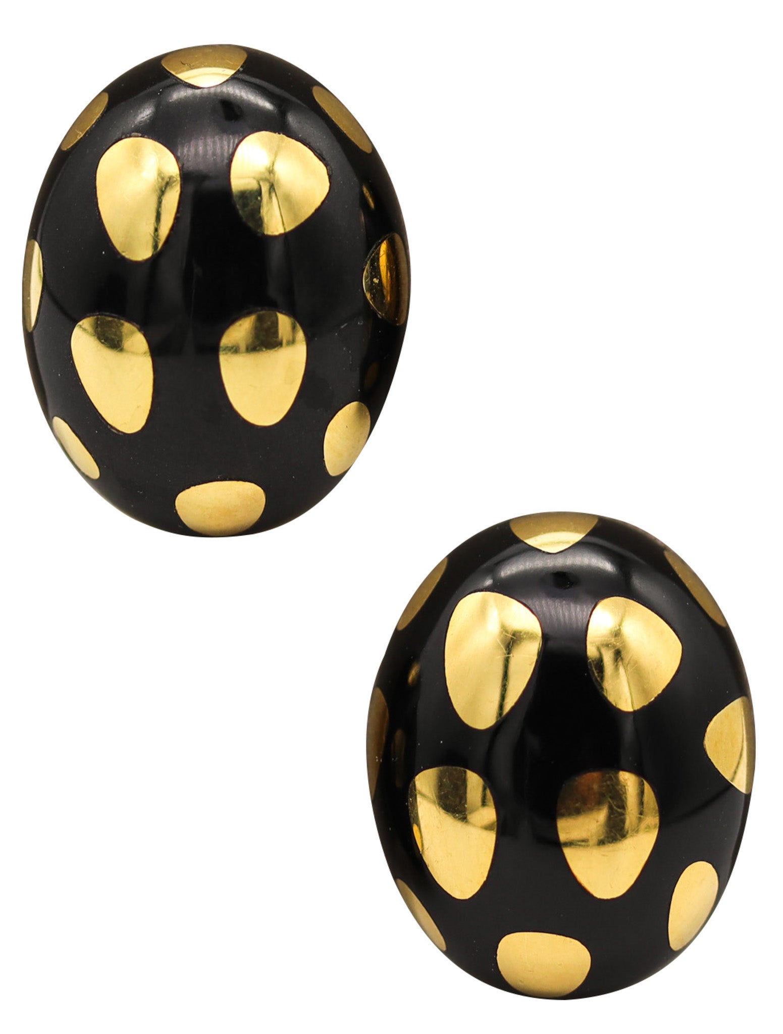-Tiffany & Co 1979 Angela Cummings Black Jade Earrings With 18Kt Gold Polka Dots