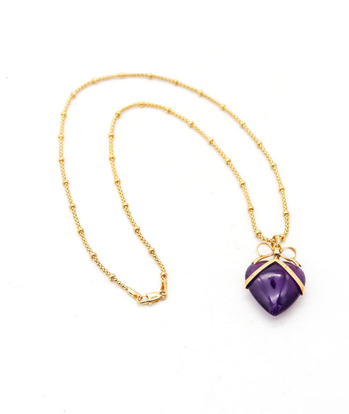 UNOAERRE Modernist Necklace In 14Kt Yellow Gold With Heart Shaped Amethyst