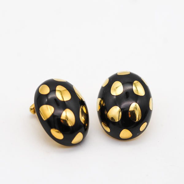 -Tiffany & Co 1979 Angela Cummings Black Jade Earrings With 18Kt Gold Polka Dots