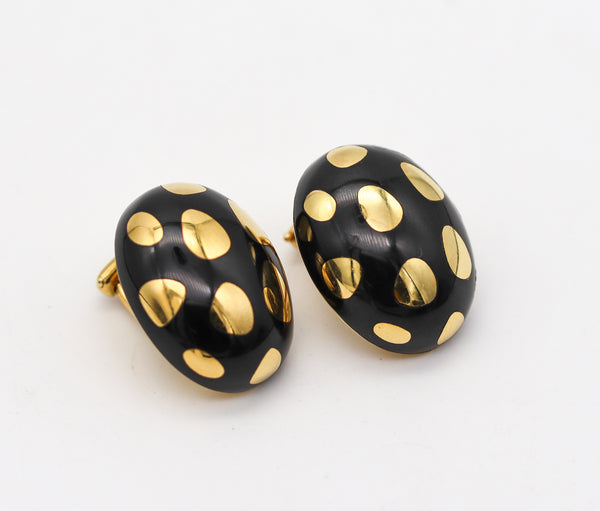 -Tiffany & Co 1979 Angela Cummings Black Jade Earrings With 18Kt Gold Polka Dots