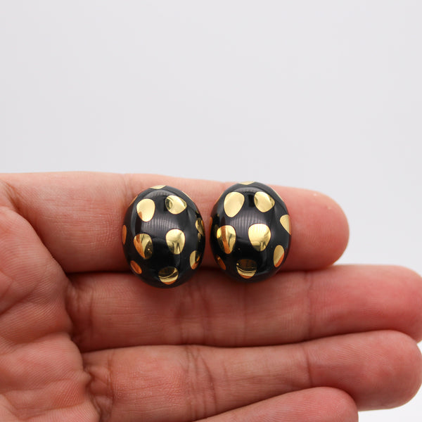 -Tiffany & Co 1979 Angela Cummings Black Jade Earrings With 18Kt Gold Polka Dots