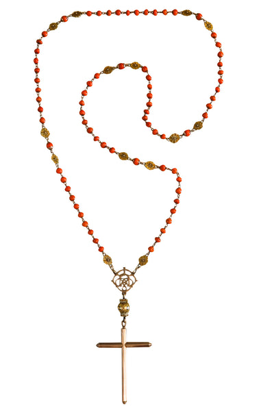 SPANISH-IBERIAN 1780 Coral Rosary In 18Kt Gold With Seed Pearls From Late 18th Century