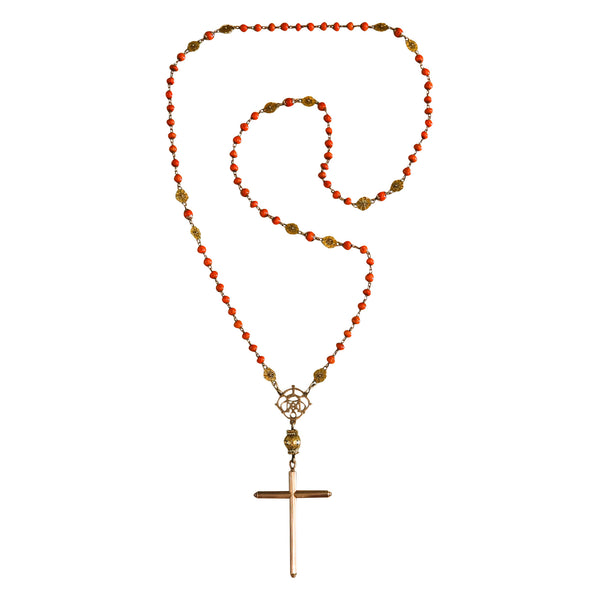 SPANISH-IBERIAN 1780 Coral Rosary In 18Kt Gold With Seed Pearls From Late 18th Century