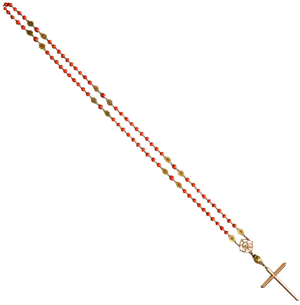 SPANISH-IBERIAN 1780 Coral Rosary In 18Kt Gold With Seed Pearls From Late 18th Century