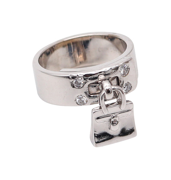 HERMES Paris Movable Kelly Ring In 18Kt White Gold With VS Brilliant Diamonds