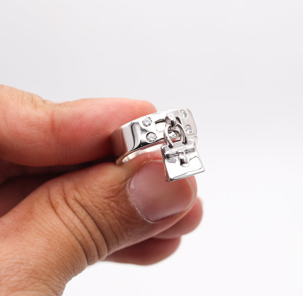 HERMES Paris Movable Kelly Ring In 18Kt White Gold With VS Brilliant Diamonds