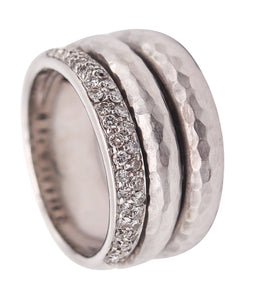 H. STERN Triple Band Ring In Hammered 18Kt White Gold With 40 Brilliant Cuts Diamonds