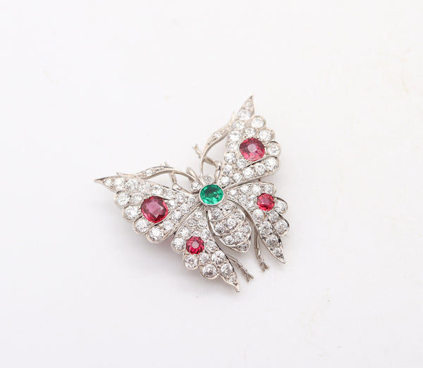 EDWARDIAN 1900 Fabulous Butterfly In 18Kt Gold With Diamonds, Rubies & Emerald