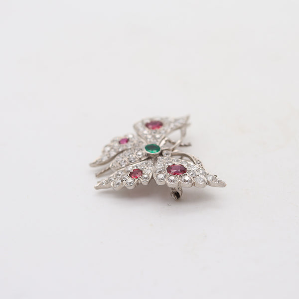 EDWARDIAN 1900 Fabulous Butterfly In 18Kt Gold With Diamonds, Rubies & Emerald