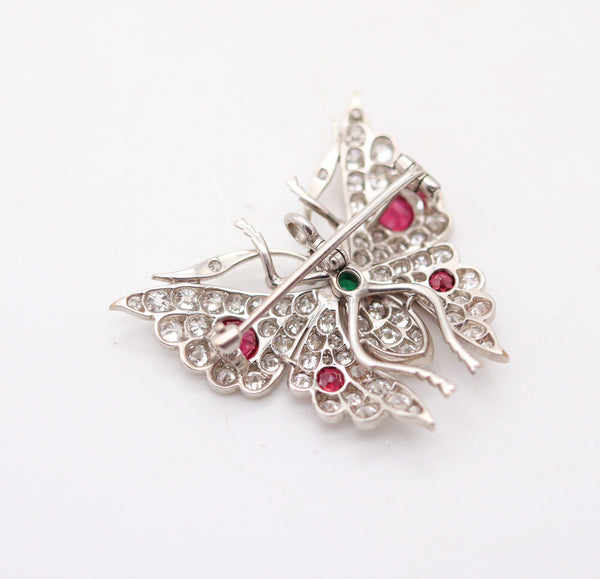 EDWARDIAN 1900 Fabulous Butterfly In 18Kt Gold With Diamonds, Rubies & Emerald