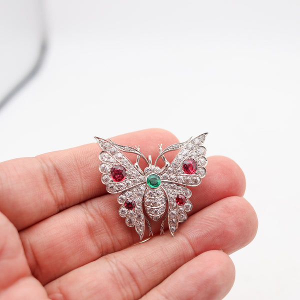 EDWARDIAN 1900 Fabulous Butterfly In 18Kt Gold With Diamonds, Rubies & Emerald
