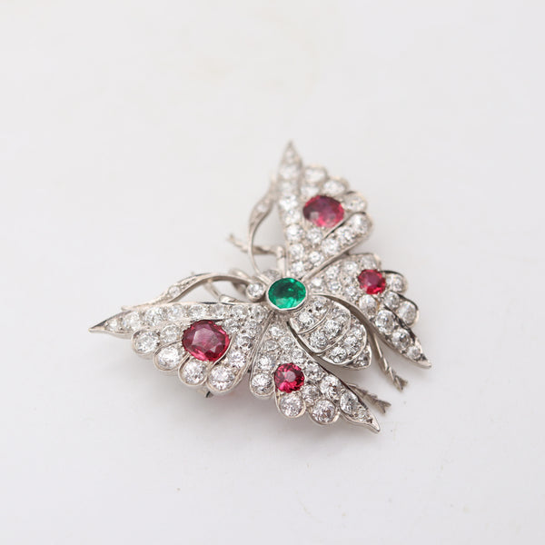 EDWARDIAN 1900 Fabulous Butterfly In 18Kt Gold With Diamonds, Rubies & Emerald