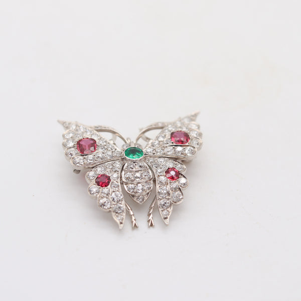 EDWARDIAN 1900 Fabulous Butterfly In 18Kt Gold With Diamonds, Rubies & Emerald