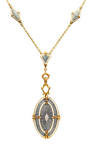 WORDLEY ALLSOPP & BLISS 1910 Edwardian Guilloche Enamel Necklace In 14Kt Gold