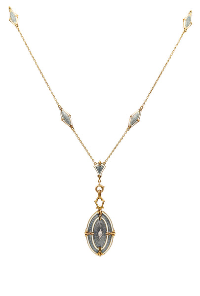 WORDLEY ALLSOPP & BLISS 1910 Edwardian Guilloche Enamel Necklace In 14Kt Gold