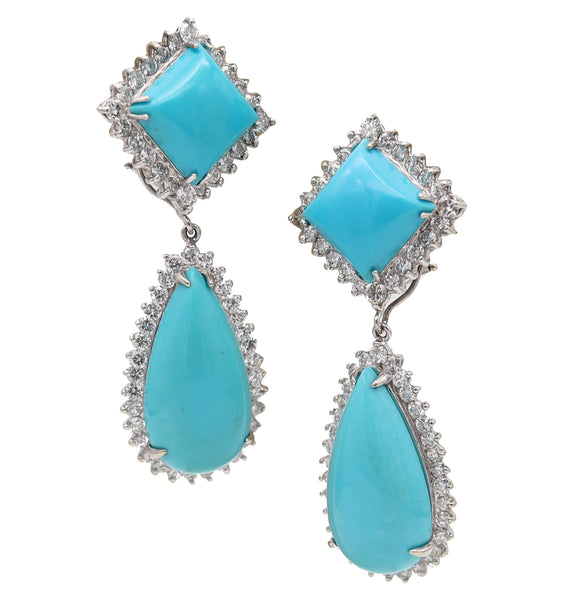 MODERNIST Convertible Dangle Earrings In 18Kt Gold With Turquoises & Diamonds