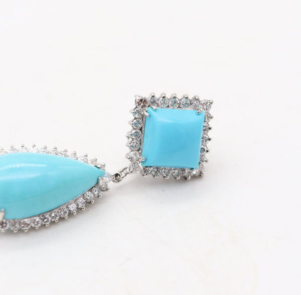 MODERNIST Convertible Dangle Earrings In 18Kt Gold With Turquoises & Diamonds