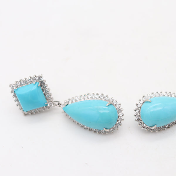 MODERNIST Convertible Dangle Earrings In 18Kt Gold With Turquoises & Diamonds