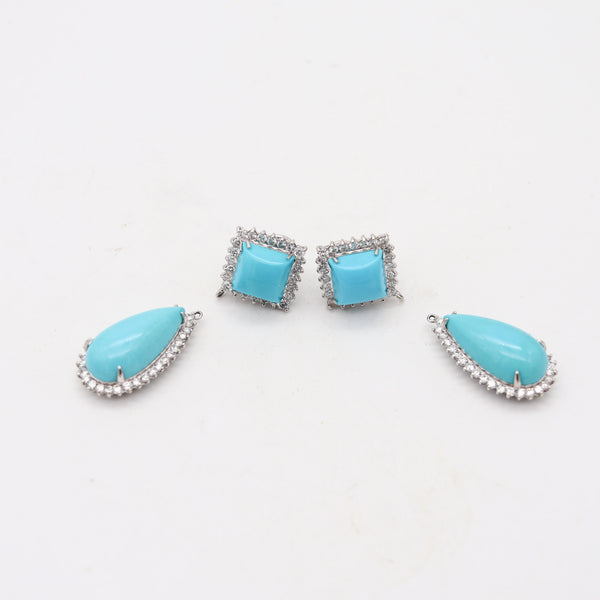 MODERNIST Convertible Dangle Earrings In 18Kt Gold With Turquoises & Diamonds