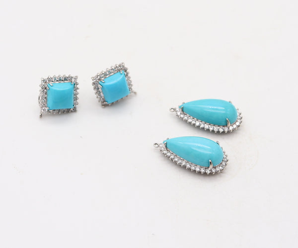 MODERNIST Convertible Dangle Earrings In 18Kt Gold With Turquoises & Diamonds