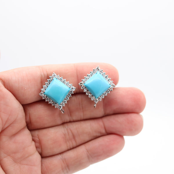 MODERNIST Convertible Dangle Earrings In 18Kt Gold With Turquoises & Diamonds